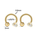 Brincos de Studs de Piercing Tragus Helix de Cristal CZ em Aço Inoxidável