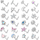 1PC Joia de Piercing de Nariz de Cobre para Mulheres Stud de Cristal com Flor, Olho, Opala, Coração e Lua Piercings Corporais