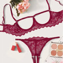 Conjunto de 2 peças Mostrando Seios, Tela de Cor Sólida, Conjunto de Lingerie Sexy Transparente