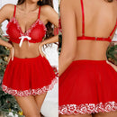 Vestido de Natal Sexy Lingerie Erótica Transparente Renda Vermelha Cosplay Feminino Babydoll para Presentes