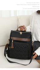 Mochila com Bordado Matelassê  Novo Estilo Coreano Versátil de Grande Capacidade, Bolsa de Ombro de Couro Resistente à Água