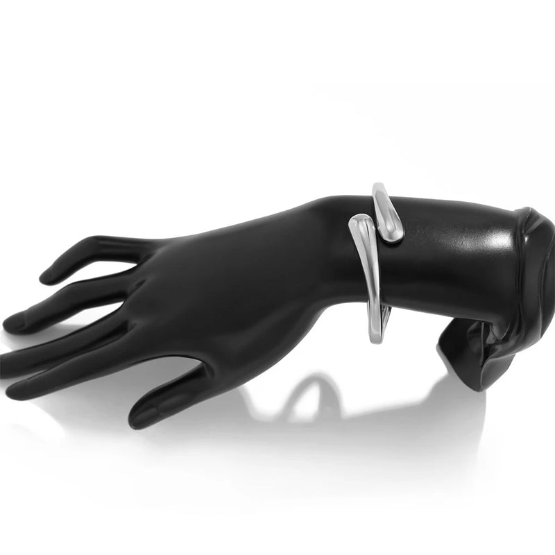 Anel Bracelete Largo de Metal para Mulheres, Cor Dourada e Prata, Bracelete Aberto Grosso em Forma de Gota de Água, Pulseira Irregular Torcida, Joia