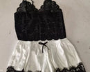 Conjuntos de Pijama Feminino em Renda e Seda, Lingerie Sexy, Top Cropped e Shorts, Babydoll