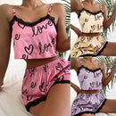 Conjunto de 2 Peças de Pijama Feminino: Shorts e Top , Estampa, Lingerie Sexy, Regata