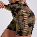 Calças de Fitness Femininas Sem Costura Tie Dye, Shorts Curtos Esportivos de Cintura Alta e Elevação de Quadril, Shorts Justo Sexy com Estampa de Pêssego