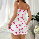 Conjunto de Pijama Feminino Sexy de Verão, Respirável e Macio, Top de Alças com Estampa Casual e Shorts com Babados, Pijama Doce