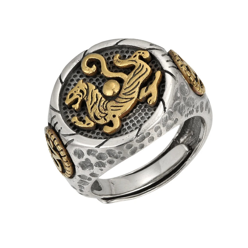 Anel de prata esterlina 925 com ágata natural que nunca desbota, estilo hip-hop, anel Unisex