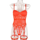 Conjunto de Lingerie de Malha de Luxo para Mulheres, Body Sem Costas, Conjunto de 3 Peças com Cinta-Liga, Vestidos Sensuais para Mulheres