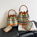 Conjunto de 2 Peças Bolsa Transversal Praia Bolsas de Ombro de Verão Coloridas de Palha