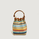 Conjunto de 2 Peças Bolsa Transversal Praia Bolsas de Ombro de Verão Coloridas de Palha