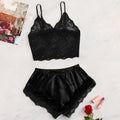 Conjunto de Pijama Feminino Sexy de 2 Peças em Renda com Top Cami Transparente e Shorts, Respirável, Lingerie de Verão Plus Size