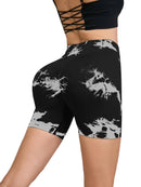 Calças de Fitness Femininas Sem Costura Tie Dye, Shorts Curtos Esportivos de Cintura Alta e Elevação de Quadril, Shorts Justo Sexy com Estampa de Pêssego