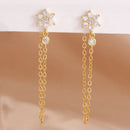Brincos Longos com Duas Correntes e Pingente de Tassel  Aço Inoxidável Coreano com Zircônia, para Piercing
