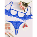 Conjunto de 2 peças Mostrando Seios, Tela de Cor Sólida, Conjunto de Lingerie Sexy Transparente