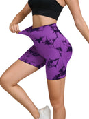 Calças de Fitness Femininas Sem Costura Tie Dye, Shorts Curtos Esportivos de Cintura Alta e Elevação de Quadril, Shorts Justo Sexy com Estampa de Pêssego