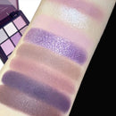 Paleta de sombras, nove tons matte, perolado, glitter fino roxo