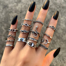 Conjunto de 21 anéis Punk Gótico de Borboleta, Cobra e Coração para Mulheres e Homens, Anéis Geométricos Vintage Folheados a Prata