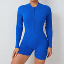 Macacão Feminino de Verão com Zíper Meio, Para Academia, Para Atividades ao Ar Livre, Respirável, Com Costas em V, Roupas de Treino, Levanta Bumbum, Conjunto Esportivo Para Mulher