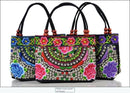 Bolsa de Ombro Feminina Bordada Pequenas Estilo Nacional Floral Bordado de Mão com Alça Superior Bordadas com Miçangas Bolsa com Aba