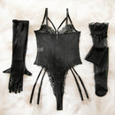 Roupas Íntimas Sexy Femininas Conjuntos de Lingerie em Renda Malha Exótica Body Transparente Luvas Meias de Seda Conjunto Roupas Adulto