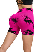 Calças de Fitness Femininas Sem Costura Tie Dye, Shorts Curtos Esportivos de Cintura Alta e Elevação de Quadril, Shorts Justo Sexy com Estampa de Pêssego