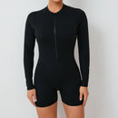 Macacão Feminino de Verão com Zíper Meio, Para Academia, Para Atividades ao Ar Livre, Respirável, Com Costas em V, Roupas de Treino, Levanta Bumbum, Conjunto Esportivo Para Mulher