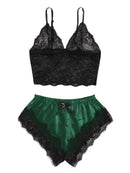 Conjunto de Pijama Feminino Sexy de 2 Peças em Renda com Top Cami Transparente e Shorts, Respirável, Lingerie de Verão Plus Size