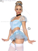 Fantasia para Mulheres Adultas Roupas de Festa Brincar Roleplay Cosplay Fantasia Sexy Uniforme Azul Princesa