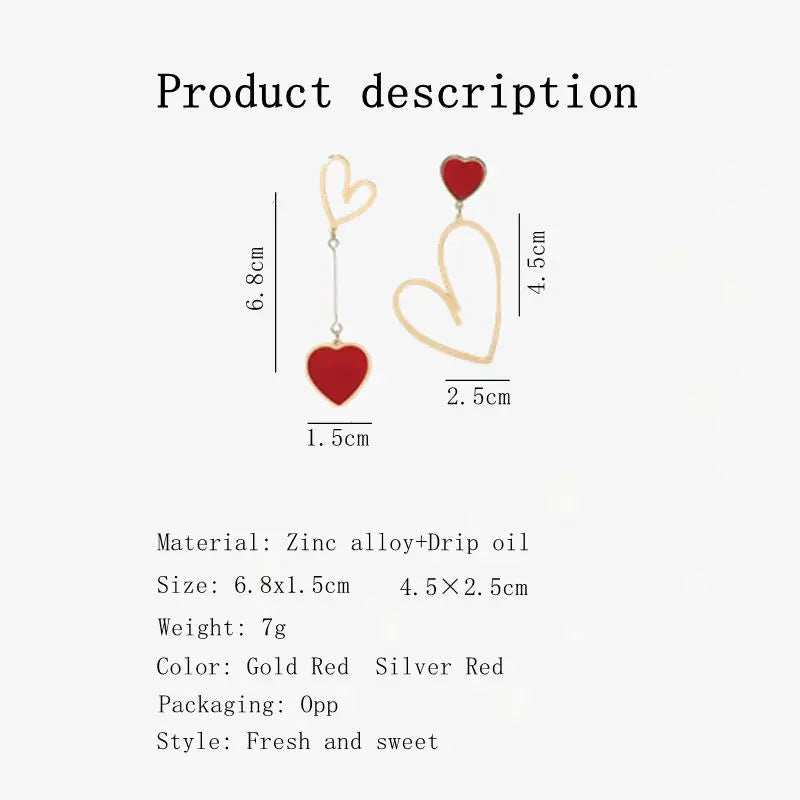 Brincos de Amor Assimétricos  Última Moda Simples e Versátil Brincos Longos