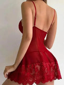 Lingerie sexy Babydoll Vestido de renda transparente sem costas com conjunto de calcinha Roupas de dormir exóticas Chemises