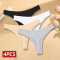 Conjunto 4 peças, Calcinha de algodão Sem costura Cintura baixa Tanga V-Cintura Cor sólida respirável Lingerie macia íntimos