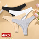 Conjunto 4 peças, Calcinha de algodão Sem costura Cintura baixa Tanga V-Cintura Cor sólida respirável Lingerie macia íntimos