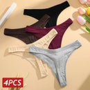Conjunto 4 peças, Calcinha de algodão Sem costura Cintura baixa Tanga V-Cintura Cor sólida respirável Lingerie macia íntimos