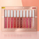 CAKAILA 10pcs/conjunto Gloss Labial Nude Fosco Aveludado Batom Líquido à Prova d'Água de Longa Duração Hidratante