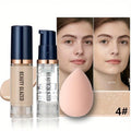 Conjunto de Maquiagem Facial BEAUTY GLAZED 3 Peças, Base Líquida Fosca à Prova d'Água de Longa Duração + Primer + Esponja