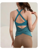 Conjunto de 2 Peças com Almofada no Peito, para Corrida e Treinamento, Top Esportivo Sem Mangas, com Costas Bonitas