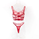 Conjunto de Lingerie Sexy Krasapt Bustier com Renda Floral, Sutiã e Calcinha Feminina, Roupa Íntima Transparente, Sem Forro, Renda Vazada