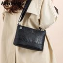 Bolsa Feminina com 3 Bolsos, Grande Capacidade, em Couro PU, Estampas Elegantes, Bolsa Transversal Simples Feminina