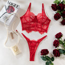 Conjunto de Lingerie Sexy Krasapt Bustier com Renda Floral, Sutiã e Calcinha Feminina, Roupa Íntima Transparente, Sem Forro, Renda Vazada