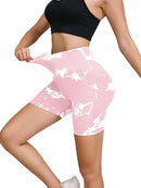 Calças de Fitness Femininas Sem Costura Tie Dye, Shorts Curtos Esportivos de Cintura Alta e Elevação de Quadril, Shorts Justo Sexy com Estampa de Pêssego