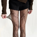 Meia-calça Vazadas em Renda e Tule com Fundo de Vime Meias Florais Mulher Sexy Collants Meia-fina de Moda