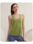 Conjunto de 2 Peças com Almofada no Peito, para Corrida e Treinamento, Top Esportivo Sem Mangas, com Costas Bonitas