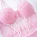 Conjunto de Lingerie de Malha de Luxo para Mulheres, Body Sem Costas, Conjunto de 3 Peças com Cinta-Liga, Vestidos Sensuais para Mulheres