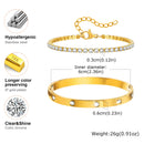 Conjunto de Pulseiras Vnox Love com Corrente, Pedras de Zircônio Redondas, Conjunto de Jóias em Aço Inoxidável PVD para Mulheres