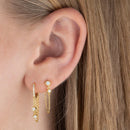 Brincos Longos com Duas Correntes e Pingente de Tassel  Aço Inoxidável Coreano com Zircônia, para Piercing