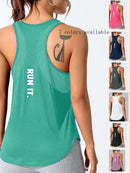 Colete esportivo feminino com letras bordadas de secagem rápida, roupa esportiva em tecido respirável, roupa casual