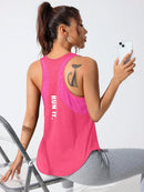 Colete esportivo feminino com letras bordadas de secagem rápida, roupa esportiva em rede respirável