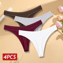 Conjunto 4 peças, Calcinha de algodão Sem costura Cintura baixa Tanga V-Cintura Cor sólida respirável Lingerie macia íntimos