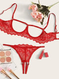 Conjunto de 2 peças Mostrando Seios, Tela de Cor Sólida, Conjunto de Lingerie Sexy Transparente