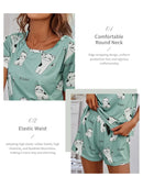 Conjuntos de Pijamas Femininos Top de Manga Curta de Dormir com Estampa de Desenho Animado